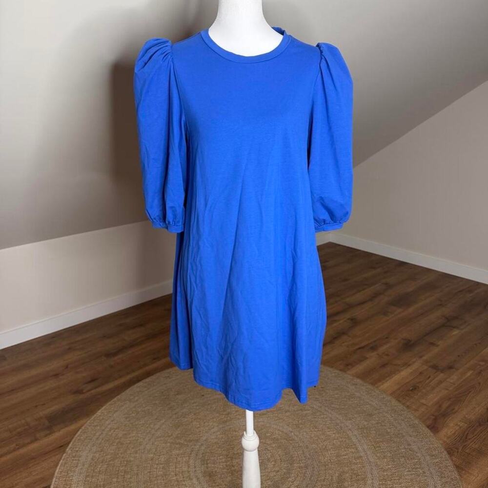 Royal Blue Babydoll Dress Puff Sleeve Mod Style‎ Size M Trendy Minimalist
